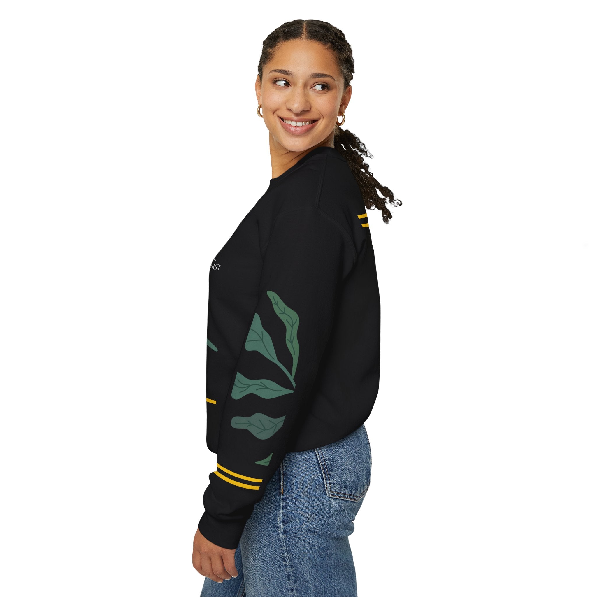 Arabic Calligraphy Leaf Illustration Sweatshirt | Botanical Script Crewneck
